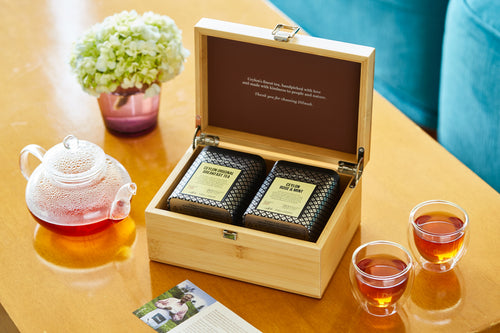 Dilmah Silver Jubilee Gourmet gift box, bamboo and leather, 2 tin caddies