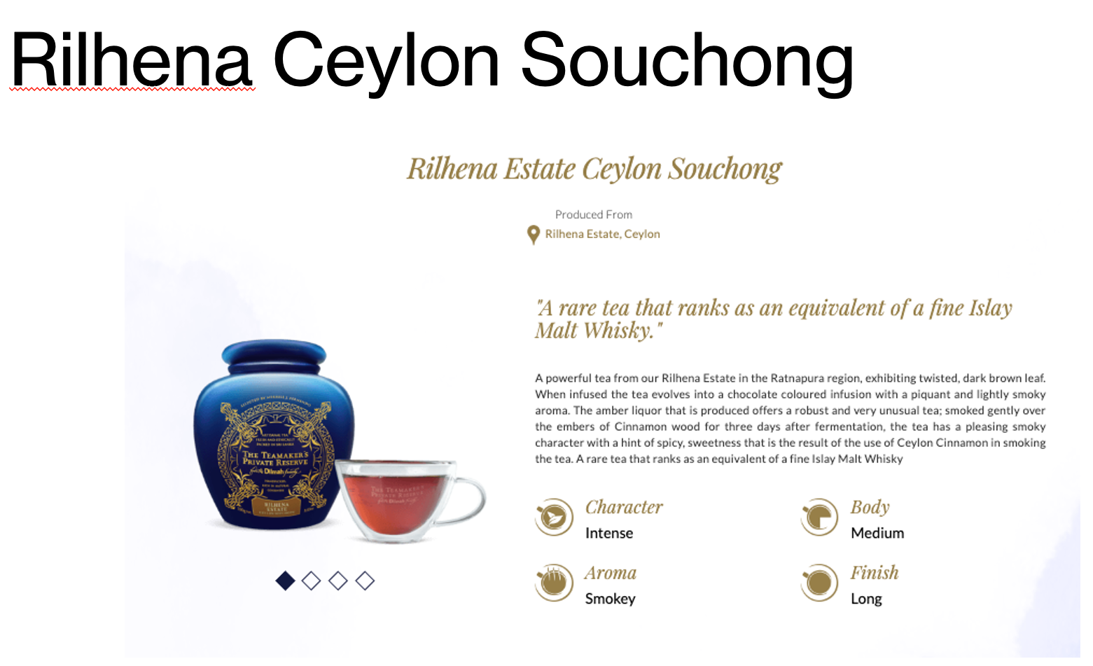 Rilhena Ceylon Souchong | 200g loose leaf tea | Teamakers Private Reserve