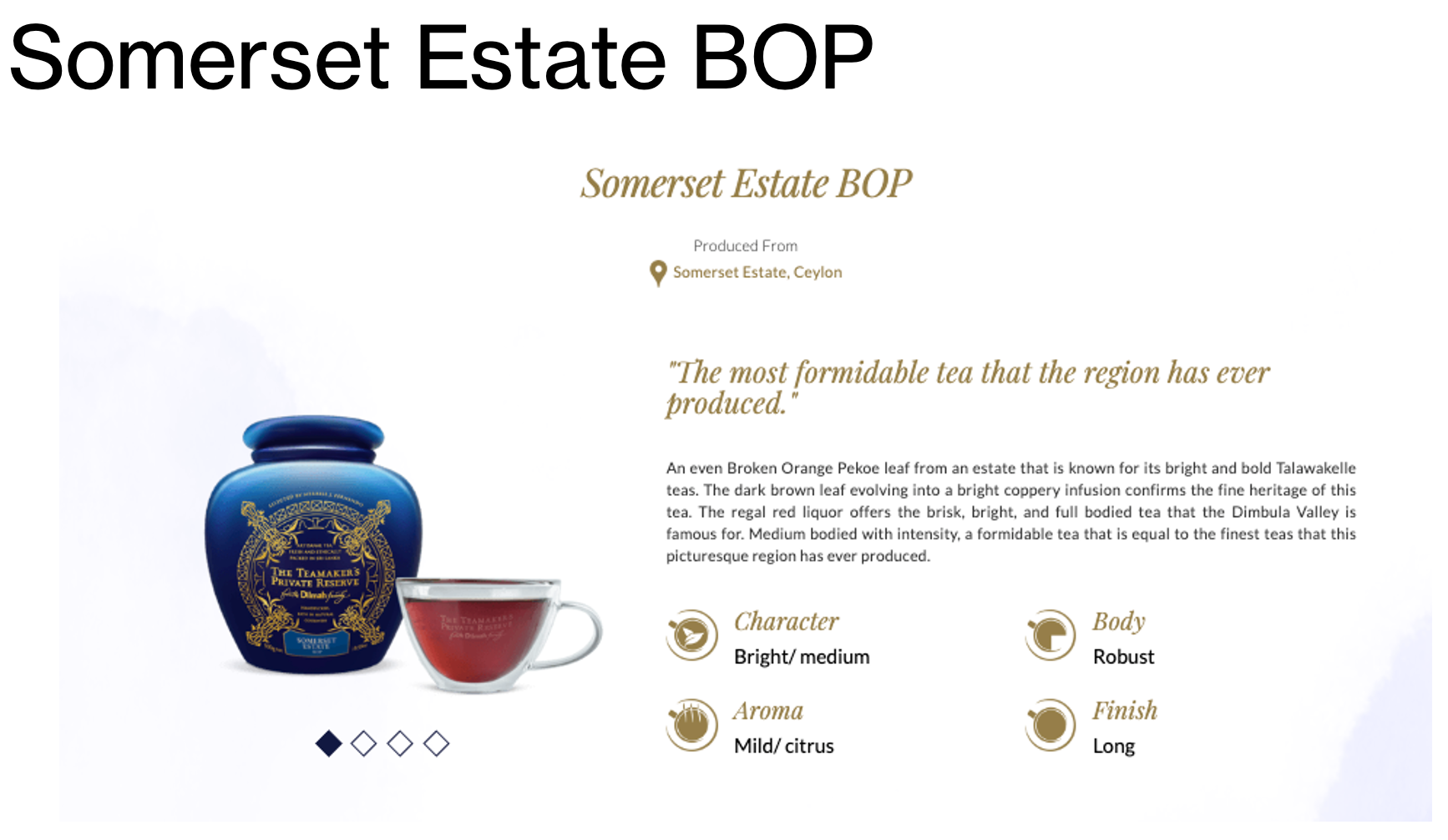 Somerset BOP | 200g loose leaf tea | Teamakers Private Reserve