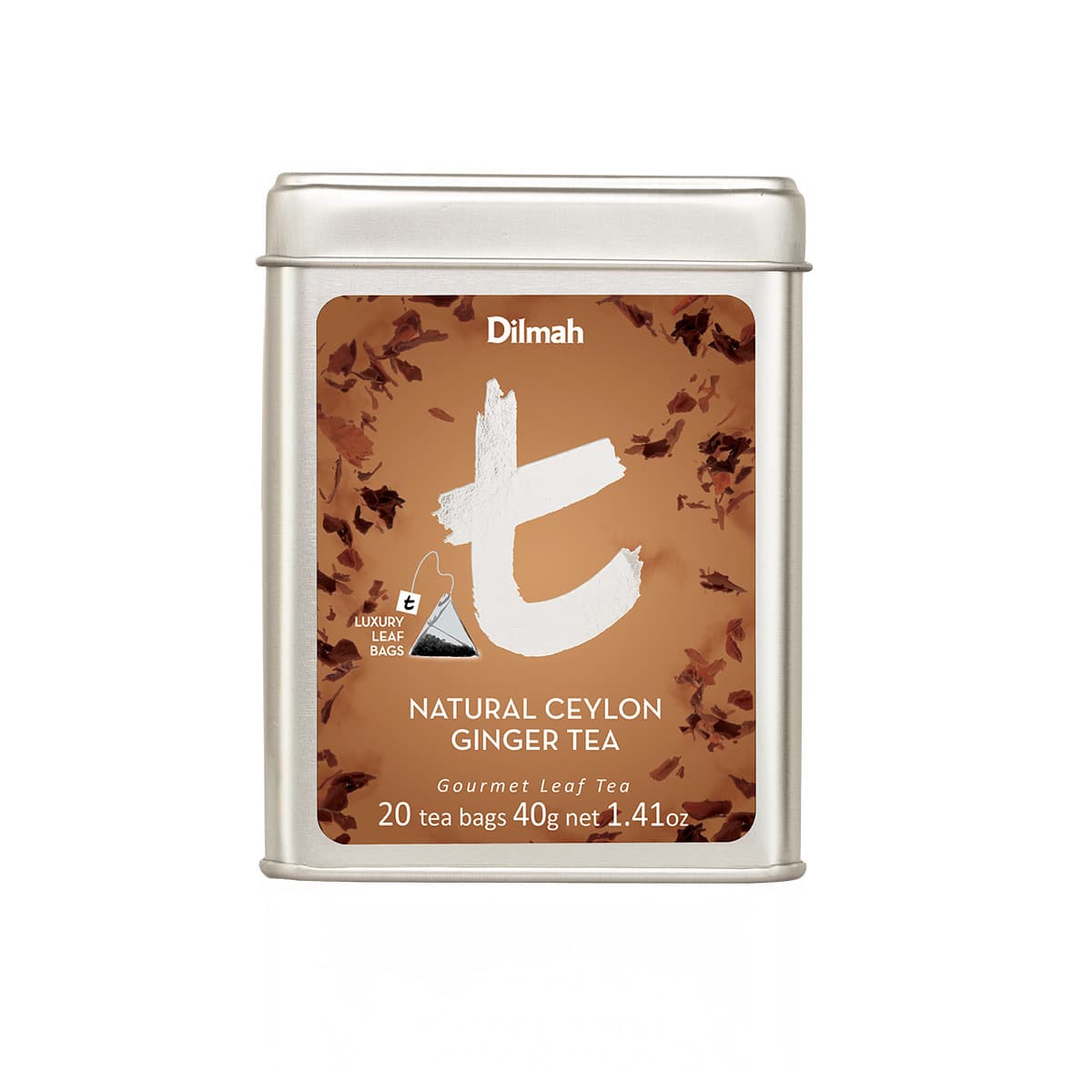 Natural Ceylon Ginger Tea | 20 Luxury Leaf Tea Bags in Tin | t-Series
